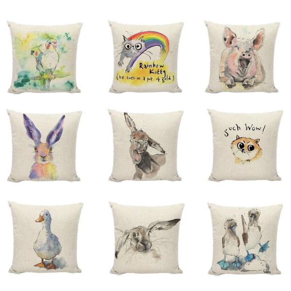 Almofada/travesseiro decorativo Donkey Pig Cushion Tampa de óleo impressa em casas de linho casas decorativas de pato decorativo covers de cor de cor infantil/cus decorativo