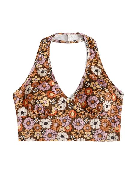 

romwe x goldendazeillustration allover floral print backless halter k7lv#, White