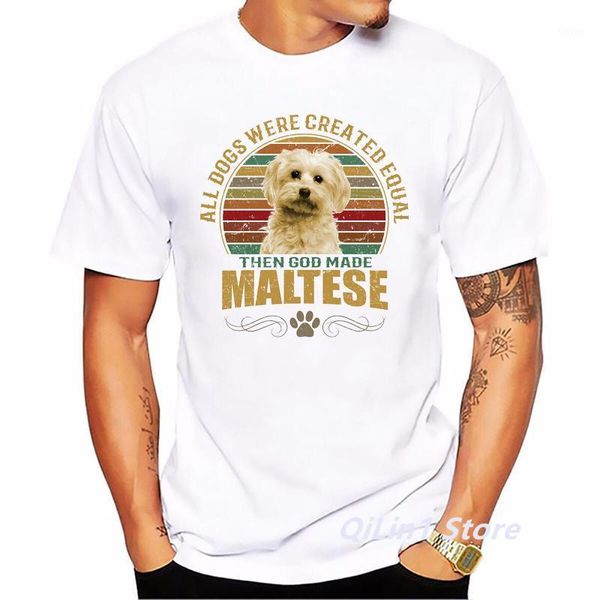 T-shirt da uomo estate 2022 maglietta vintage cane maltese stampa grafica magliette uomo bianco manica corta maglietta casual Homme Top Tee Camisas