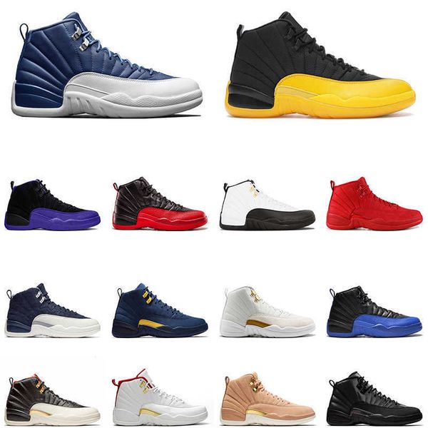 

12 indigo 12s mens basketball shoes university gold dark concord dark grey gym red flu game the master taxi men sports trainer sneakers, Black