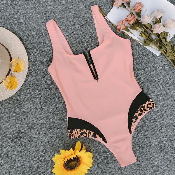 

women's swimwear one piece swimsuit women black leopard patchwork zipper bathing suit beachwear bikinis costumi da bagno donnawomen&#03, White;black