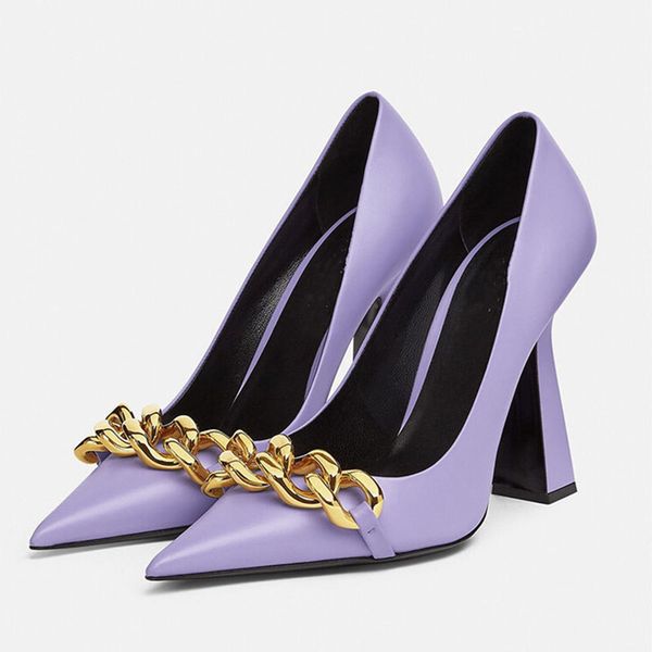 

2022 women's sandals new fashion all-match thick-soled high-heeled shoes metal decoration pointed toe shallow mouth dress shoes, Black