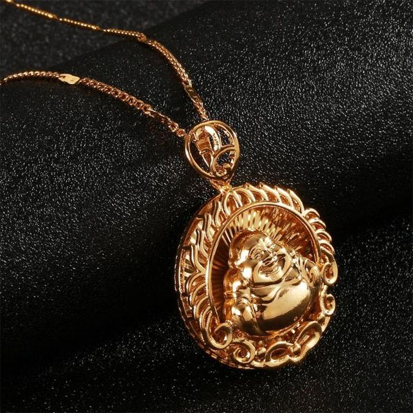 Collane con ciondolo Gioielli di buddismo alla moda per le donne Collana di Buddha Maitreya color oro Benedici gioielli Pendente