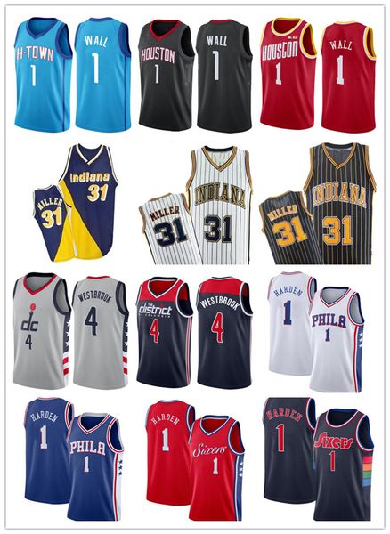 

2022 new reggie 31 miller jersey russell 4 westbrook basketball jerseys black white red, Black;red