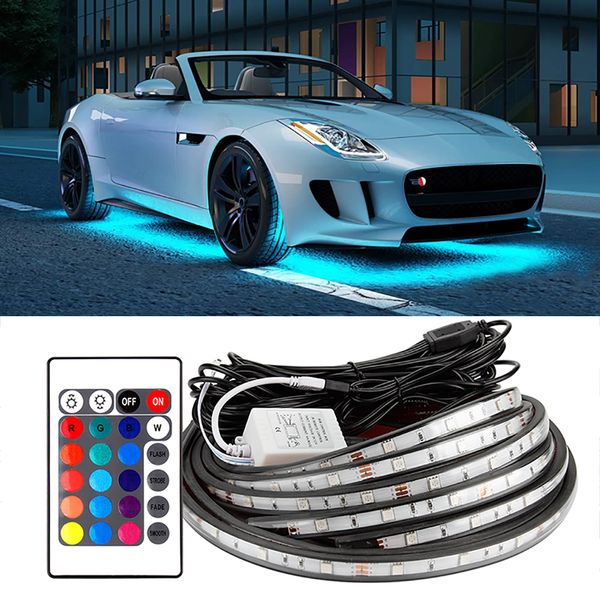 

okeen led rgb car underglow lights flexible strip auto decorative atmosphere lamp remote control neon light led underbody lights