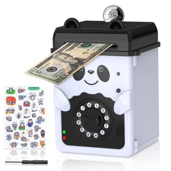 Oyuncakları Öğrenmek Anne Piggy Bank Money Mini ATM Erkek Kızlar ve ADTS PANDA GERÇEK PARA İÇİN ŞEKİLDE ELEKTRONİK İLE TASARRUFU