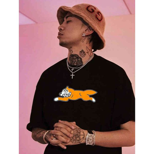 

ma siwei's same flying dog print short sleeve t-shirt men's summer tide brand american retro hip-hop loose couple's t-shirt, White;black