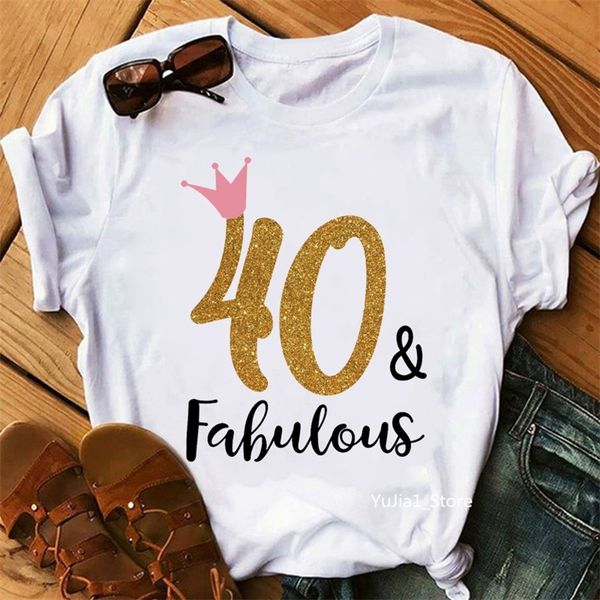 

pink crown 30th40th50th60th fabulous graphic print tshirt womens clothing number custom tshirt femme birthday gift t shirt 220527, White
