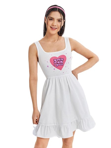 

x kelleydillon heart print ruffle hem dress 88ur#, Black;gray