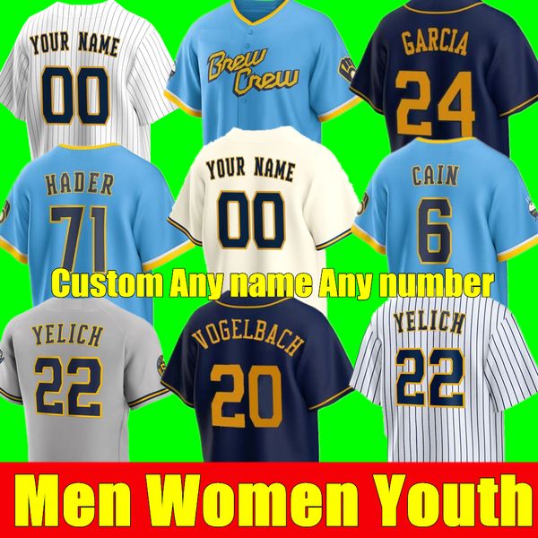 

custom men women youth 22 christian yelich jersey adames brandon woodruff josh hader milwaukees ryan braun brewers justin smoak lorenzo robi, Blue;black