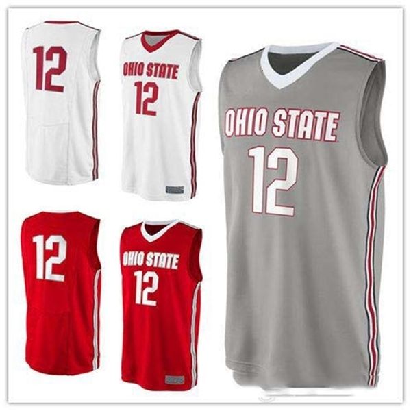 Nikivip 2019 Özel Yapım #12 Ohio State Buckeyes College Erkek Kadın Gençlik Basketbol Formaları S-5XL Herhangi bir İsim Numarası