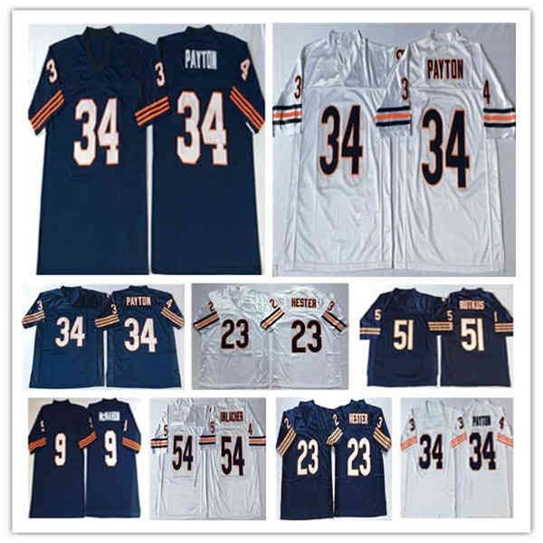 CHEN37 Mens Vintage NCAA Jersey de futebol 34 Walter Payton 9 Jim McMahon 23 Devin Hester 40 Gale Sayers Jerseys 50 Mike Singletary Butkus Urlacher