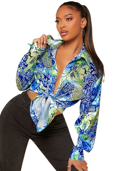 

sxy snakeskin print button front shirt g55p#, White