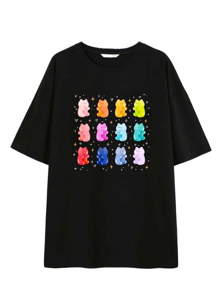 

romwe x eggmart cartoon bear print tee 06vi#, White
