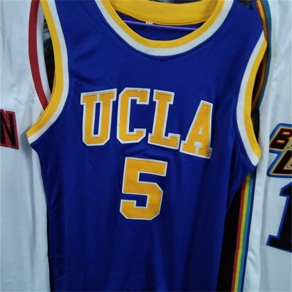 Nikivip immagini reali Baron Davis # 5 UCLA Bruins College Blue Retro Basketball Jersey Uomo cucito personalizzato Numero Nome maglie