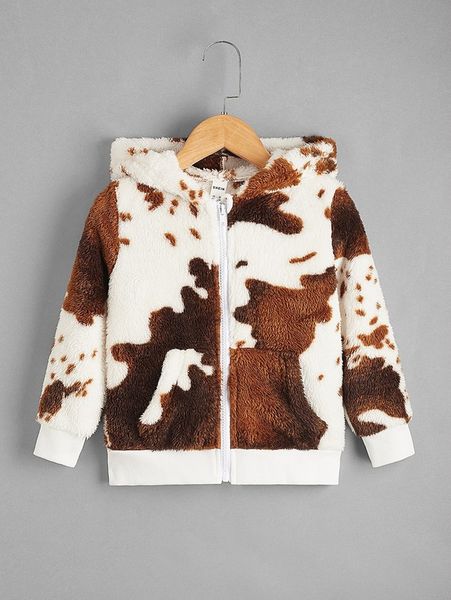 

toddler boys cow pattern zipper hooded teddy jacket she, Blue;gray