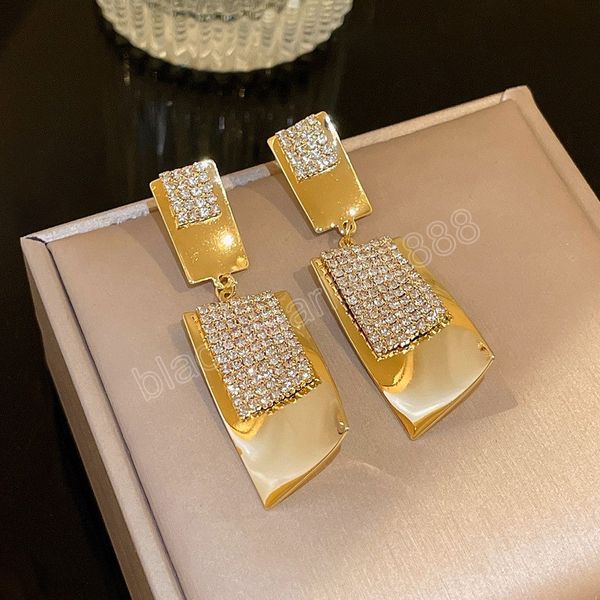 

twisted metal diamond square light luxury dangle earrings for women korean fashion earring daily birthday party jewelry gifts, Silver
