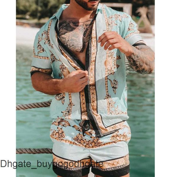 

men's casual fashion shirts tracksuit hawaiian sets t-shirts printing luxury summer swim short sleeve button men shirt suit vacation be, White;black