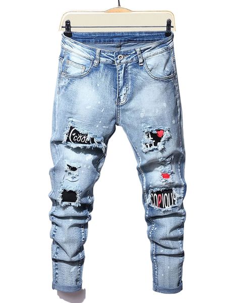 

men heart & letter graphic raw trim jeans p4qa#, Blue
