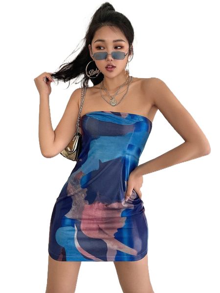 

dazy allover print tube dress q8te#, Black;gray