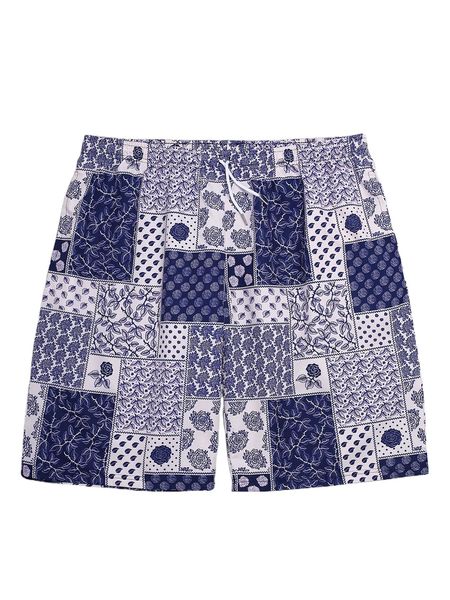 

romwe guys floral patchwork print shorts e4l6#, White;black
