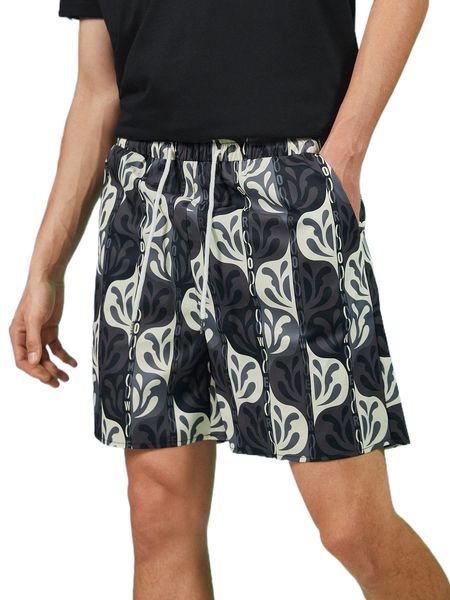 

romwe limited guys allover print shorts y0gr#, White;black