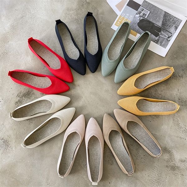

fashion breathable stretch fabric ballet flats women mesh casual soft rubber sole pointed toe slip on loafers boat shoes 220507, Black