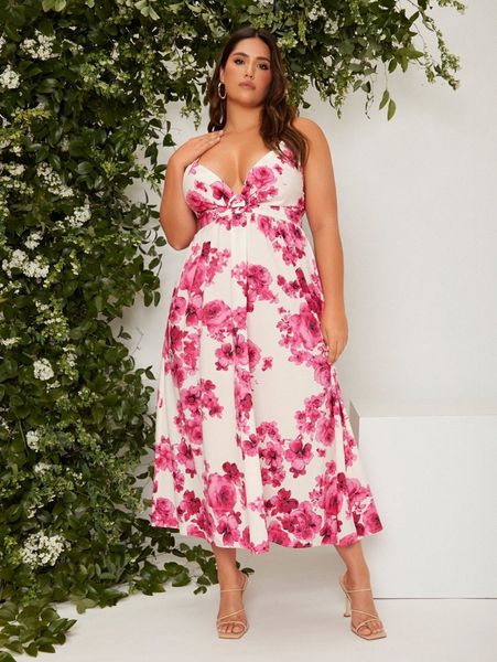 

plus floral lace up backless cami dress w3bw#, Black