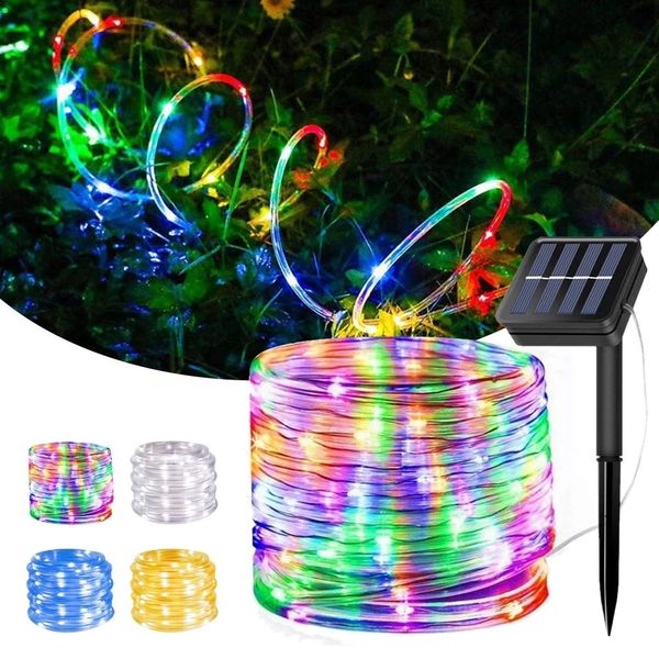 

solar rope lamps 100leds 33ft 50leds 16.5ft 2 or 8 lighting modes outdoor waterproof strip light white bule warm white