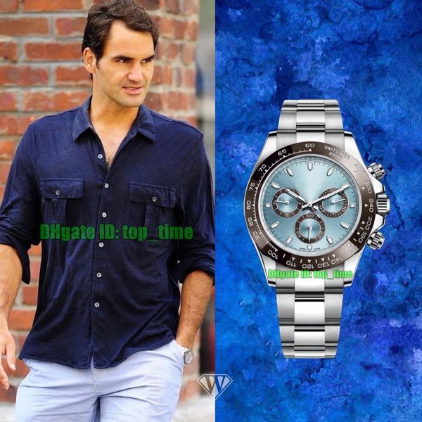

n factory v4 watches roger federer 116506 40mm 904l ceramic bezel 4130 automatic chronograph mens watch ice blue dial stainless steel bracel, Slivery;brown