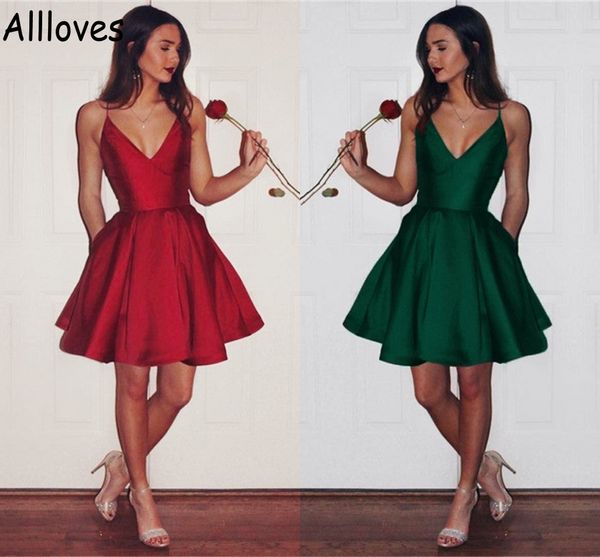 

short a line simple satin homecoming party dresses spaghetti straps elegant formal occasion wear girls back to school graduations gowns mini, Blue;pink