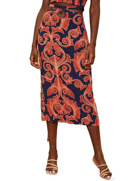 

newness baroque print split hem skirt r3cs#, Black