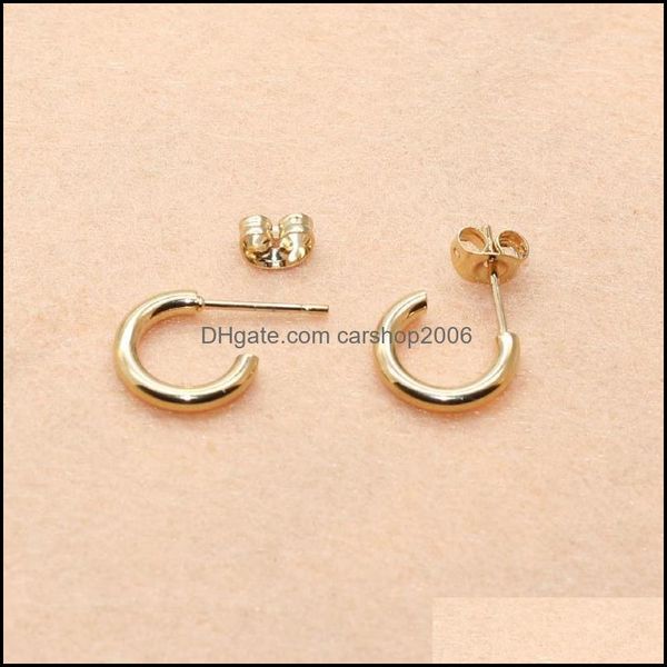 Orecchini a bottone Gioielli Titanio Acciaio inossidabile 316L Ip Piantatura a forma di C 10 mm Placcatura in oro sottovuoto No Fade Allergia Gioielli di moda1 Drop Deliv