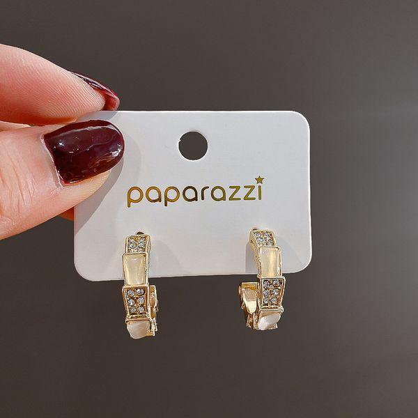 

925 silver needle c- type opal earrings south korea dongdaemun internet celebrity elegant simple and fashionable diamond stud earrings for w, Golden