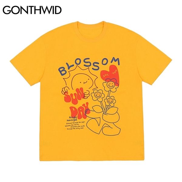 

gonthwid tees shirts harajuku graffiti cartoon flowers short sleeve tshirts hip hop casual streetwear t-shirts cotton loose 220420, White;black