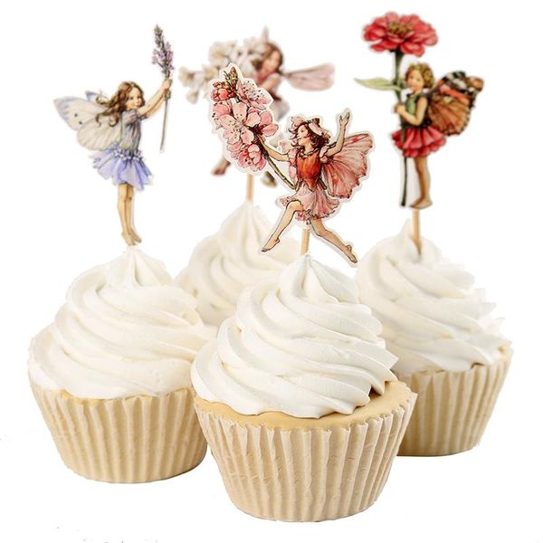 Andere festliche Partyzubehör 24 teile/satz DIY Blumenfee Cupcake Topper Picks für Geburtstagsdekorationen Jahr Ostern Halloween Kuchen Dekorati
