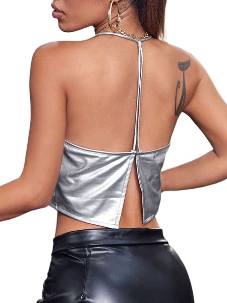 

draped front split back crop halter y5yn#, White