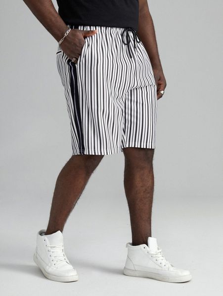 

extended sizes men striped print drawstring waist shorts f6pp#, White;black