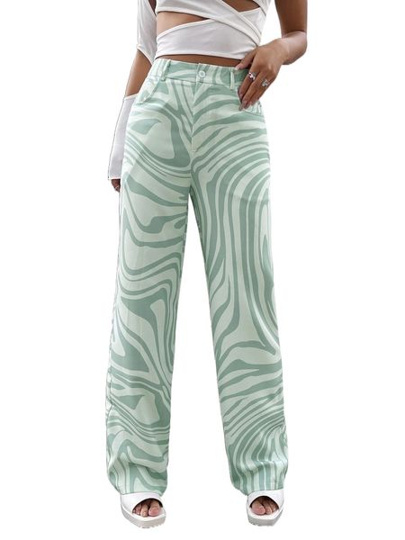 

high waist allover print straight leg pants k8nx#, Black;white
