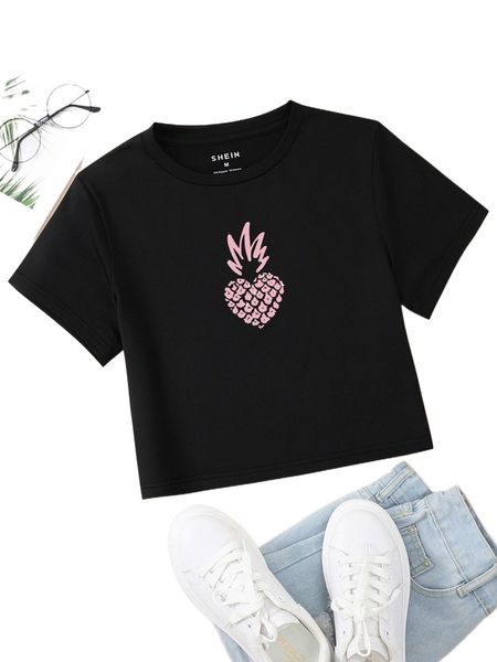 

pineapple print round neck tee s8kh#, White