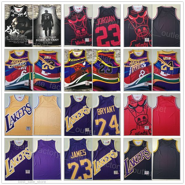 

mitchell and ness basketball retro lebron james jersey bryant michael 23 vintage team color black red purple yellow breathable for sport