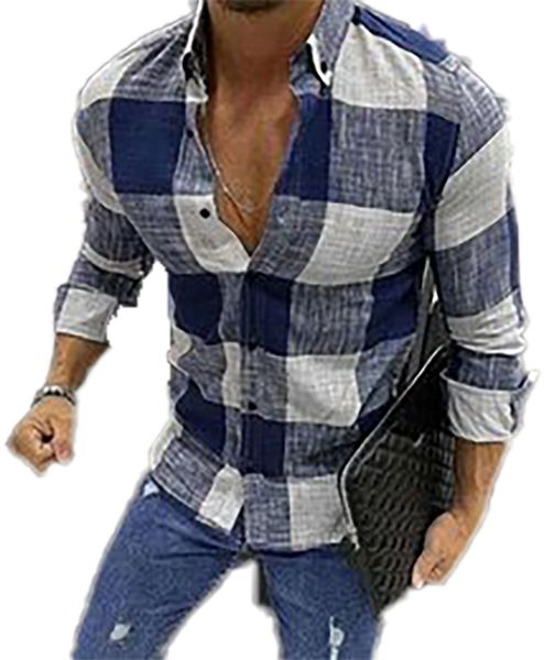 

men's casual shirts helisopus fashion plaid long sleeve shirt lapel button slim fit men camisa masculina plus size 3xl, White;black