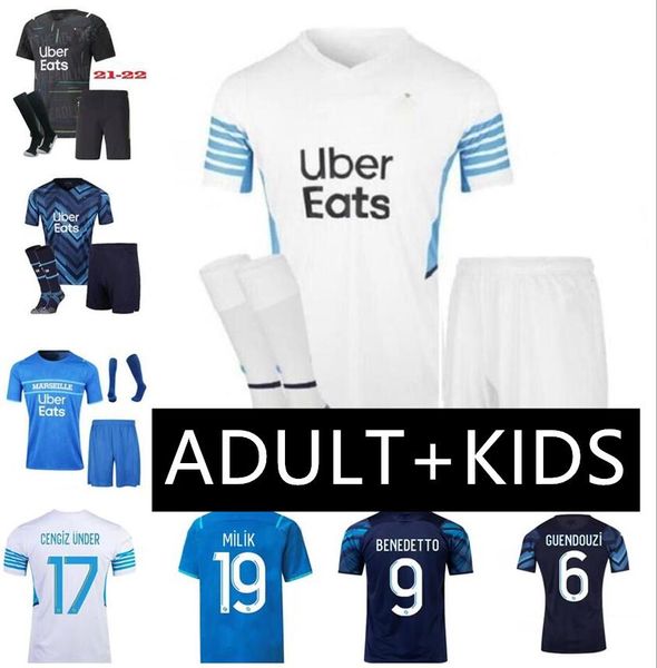 

21/22 kids kit olympique de soccer jersey 2021 thauvin payet om milik children shirt benedetto sanson .gustavo kamara football uniform, Black;yellow