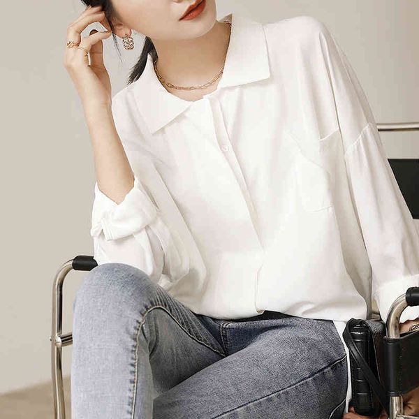 

sxl ol notch collar blouse women retro large loose oversize shirt light mature shirt plus size fashion women blouses white 210412