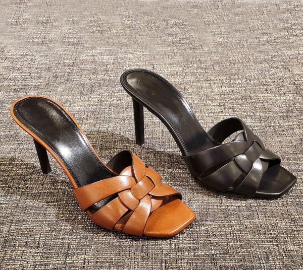 Luxusmarke Damen Sandale Slipper Outdoor Strand Slide Schuhe Tribute Sandalen Nu Pieds Kalbsleder Sandale Schwarz Nude High Heel