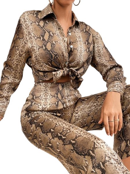 

snakeskin print curved hem shirt 75cs#, White