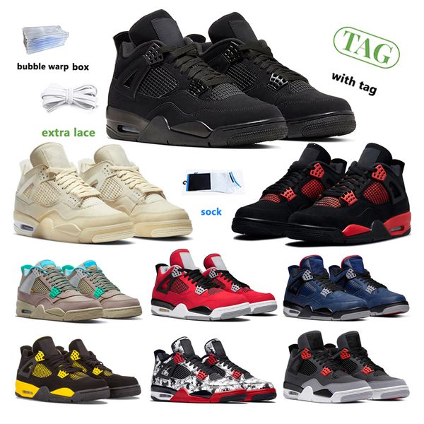 

4s retro red thunder basketball shoes shimmer men women jumpman 4 white oreo university blue cactus jack mens trainer metallic purple, Black