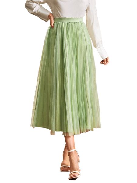 

high waist mesh overlay skirt 97iw#, Black