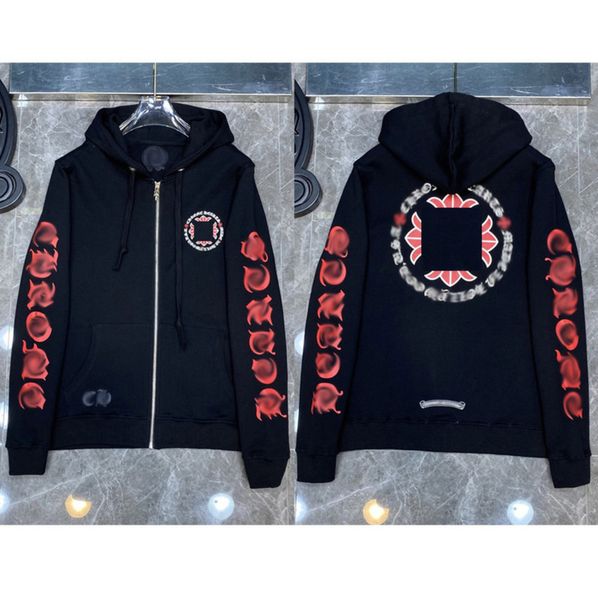 

brand luxury men's jackets zipper men hoodies designer horseshoe cross fashion print ch sweatshirts women loose coat casual pullover h, Black;brown