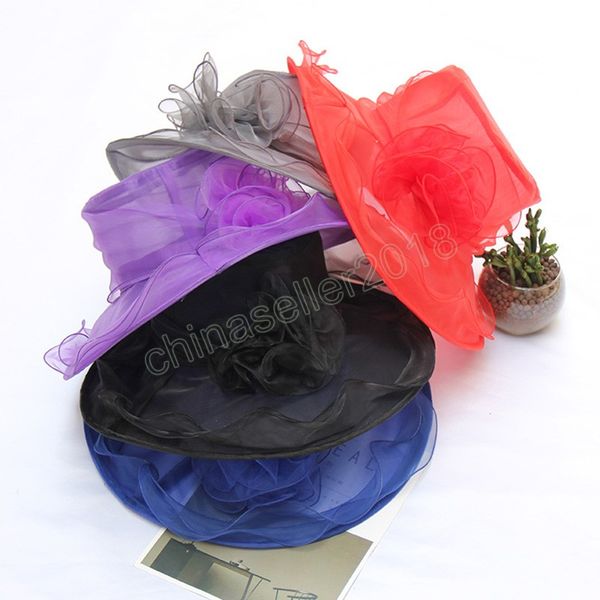 

summer thin big wide brim organza flower hats women lady elegant mesh breathable hat female outdoor tour sun visor caps, Blue;gray